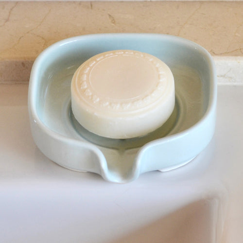 Self-Draining Porcelain Soap Dish – Ceramic Bathroom Soap Holder Tray for Sink & Shower