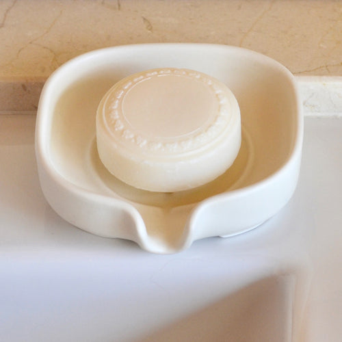 Self-Draining Porcelain Soap Dish – Ceramic Bathroom Soap Holder Tray for Sink & Shower